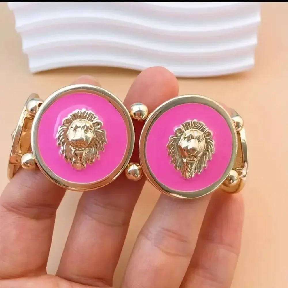 Designer Inspired Pink & Gold Lion Bracelet